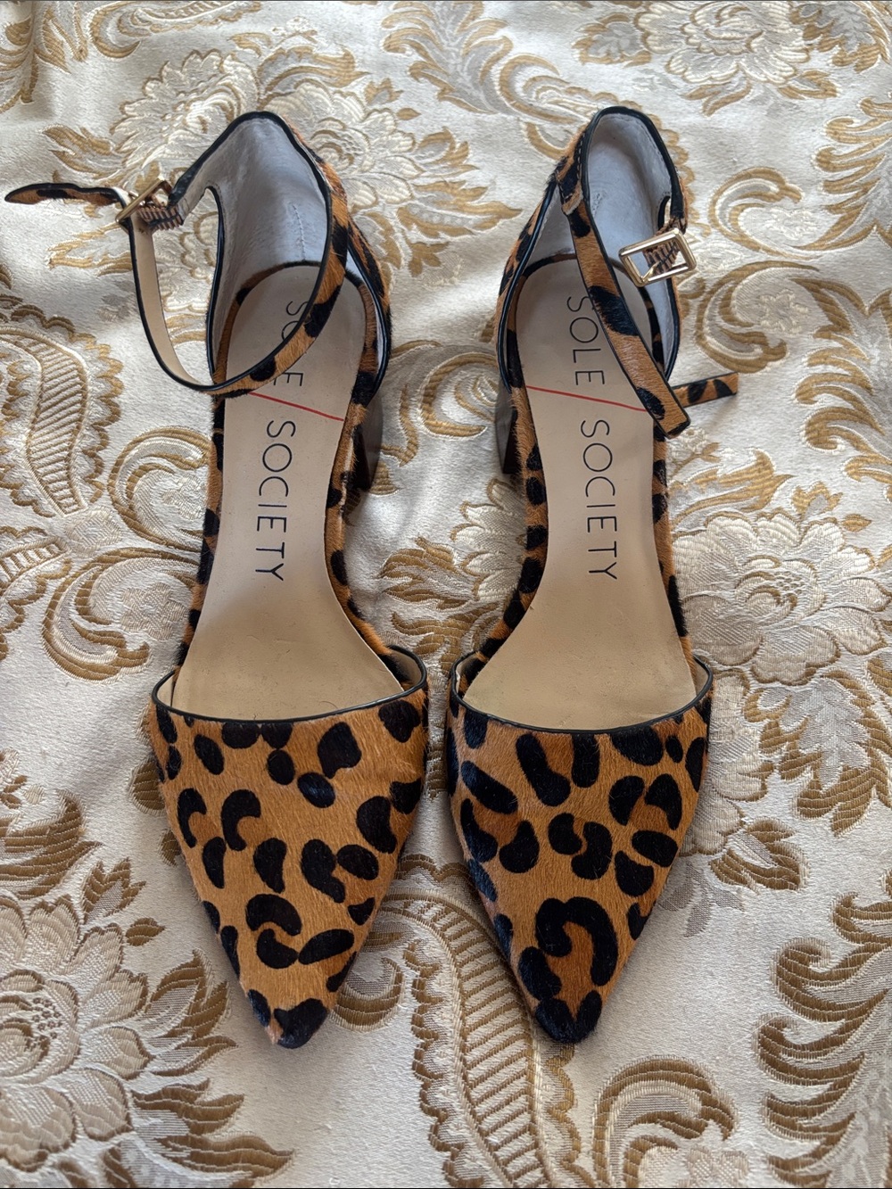 Sole Society Leopard Print Ankle-Strap Pointed Heels